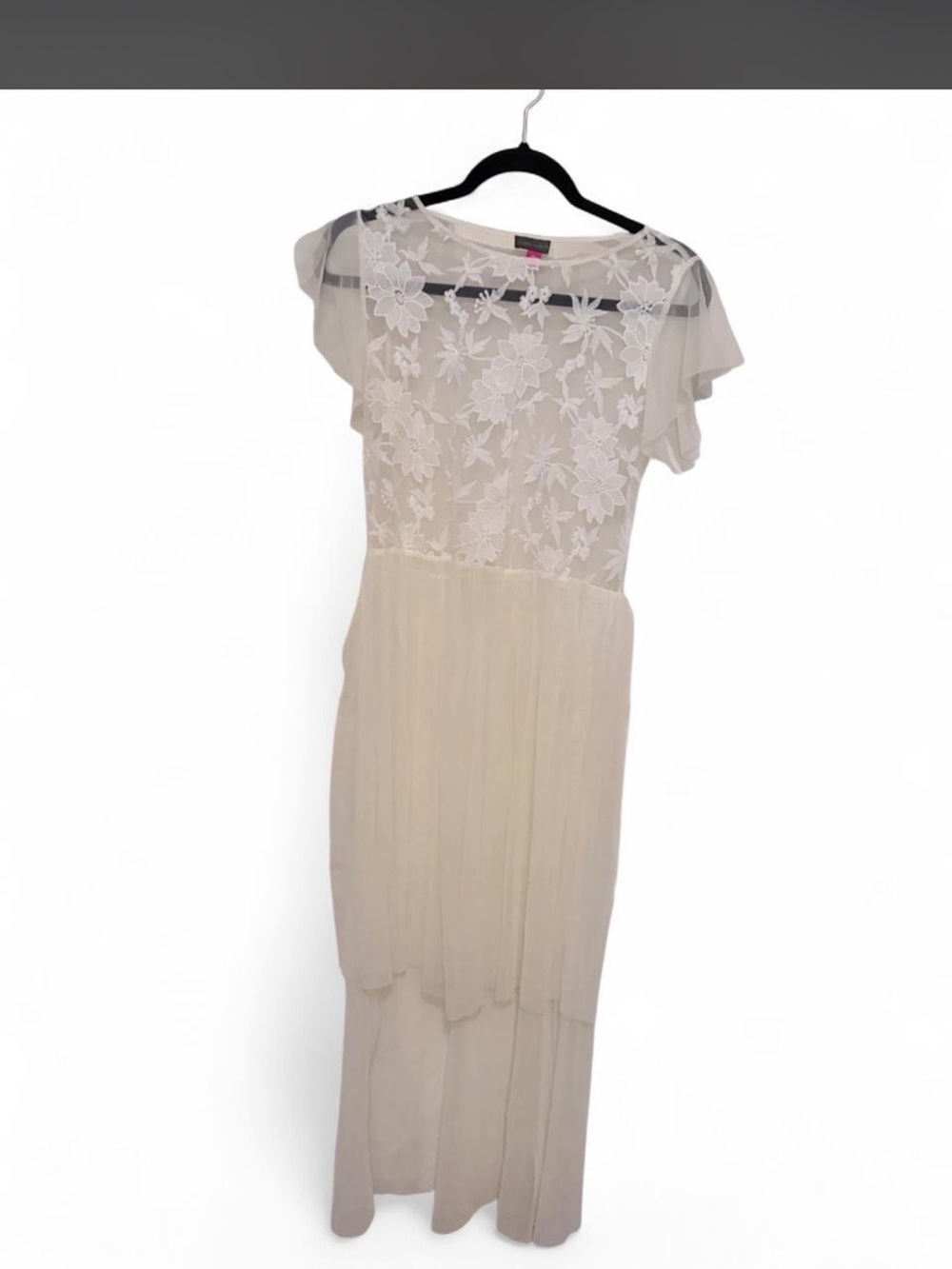 Sheer Lace Bodice Maxi Dress in White
